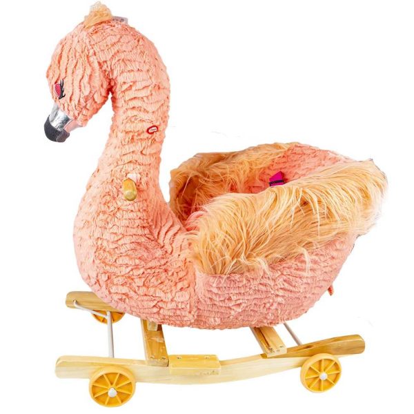 Balansoar pentru bebelusi, Flamingo, lemn + plus, cu rotile, roz, 66 cm - imagine 2