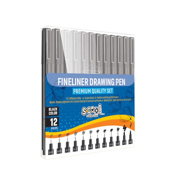 Fineliner, diferite dimensiuni 0.03-2 mm + varf tip pensula, 12 buc/set - S-COOL - imagine 5