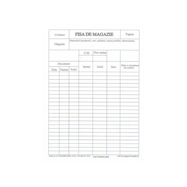 Fisa de magazie A5, carton velin, 100/bloc