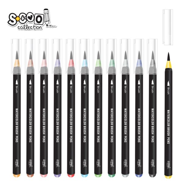 Set markere cu varf tip pensula pe baza de apa + pensula cu rezervor, 12+1 - S-COOL - imagine 2
