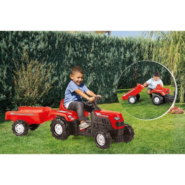 Tractor cu pedale si remorca, Rosu, 52x144x45 cm - DOLU - imagine 2
