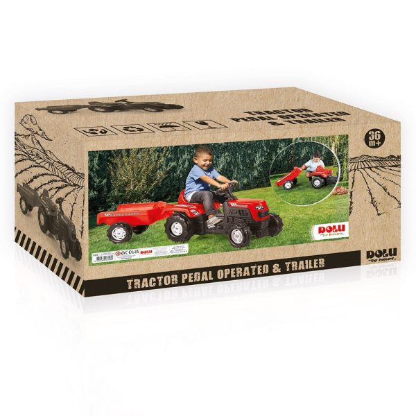 Tractor cu pedale si remorca, Rosu, 52x144x45 cm - DOLU - imagine 3