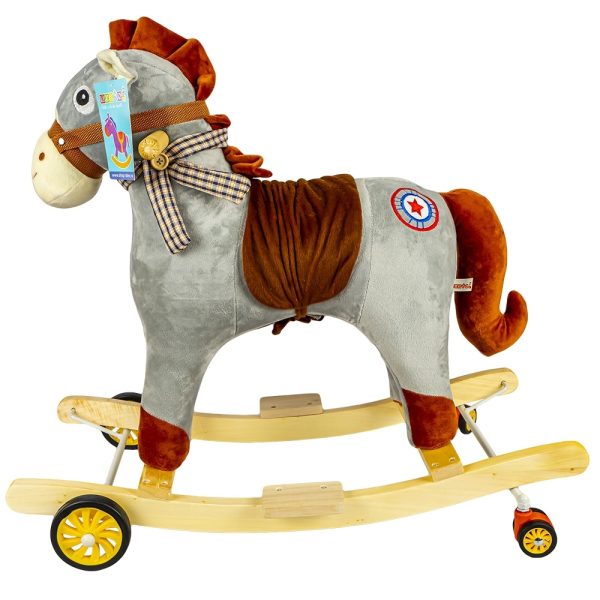 Calut balansoar, lemn + plus, gri, cu rotile, 60 cm - imagine 2