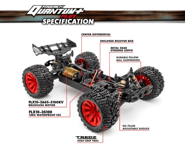 Automodel Maverick Quantum+ XT FLUX PLUS 1/10 Brushless Rosu RTR RC - imagine 7