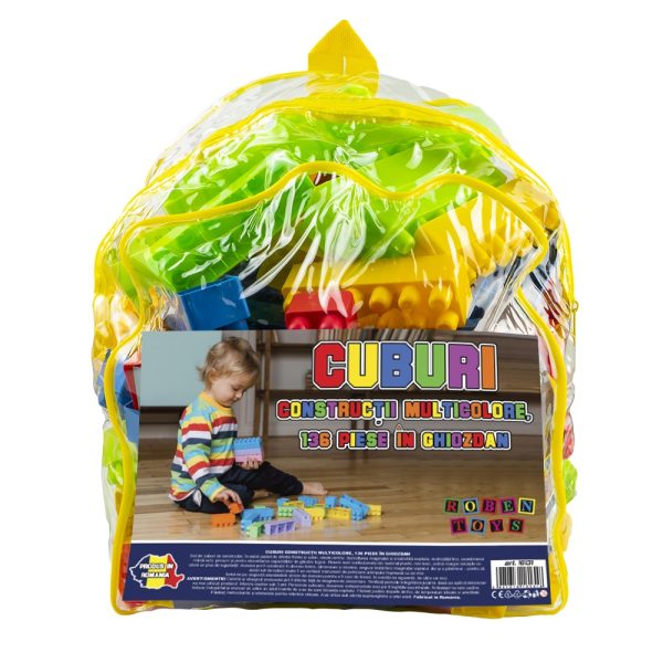 Cuburi constructii, multicolore, 136 piese/ghiozdan - ROBENTOYS - imagine 2