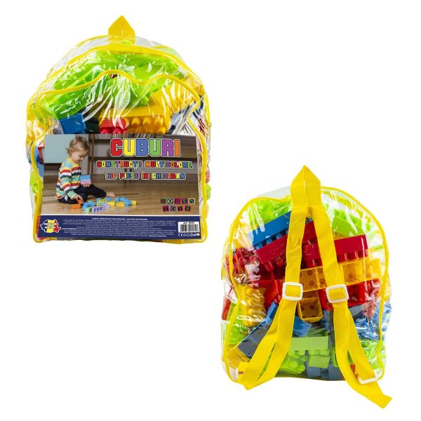 Cuburi constructii, multicolore, 136 piese/ghiozdan - ROBENTOYS
