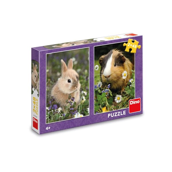 Puzzle Iepurasul si Porcusorul de Guinea, 2x48 piese - DINO TOYS - imagine 3