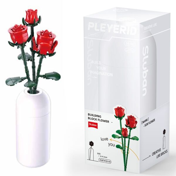 Set de Constructie Flowers, 258 piese, Trandafir Rosu - Sluban