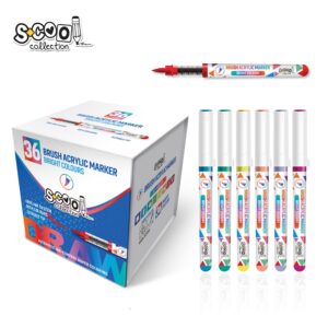 Markere cu vopsea acrilica, varf tip pensula, 36 buc/set - S-COOL