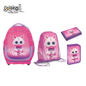 Set Micul Scolar: Ghiozdan, Penar echipat, Sac Sport, Portofel, Kitty Love - S-COOL