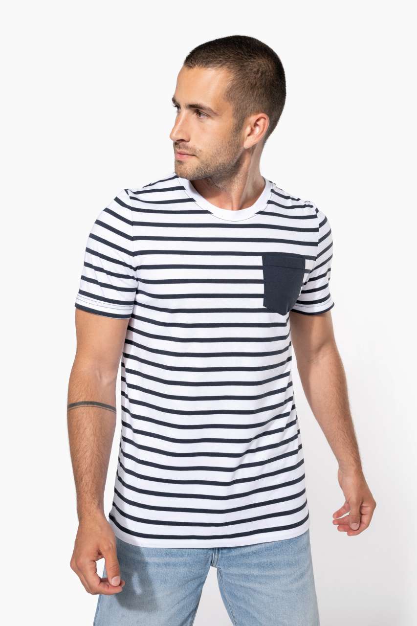Model STRIPED SHORT SLEEVE SAILOR T-SHIRT WITH POCKET KA378 - Image 2