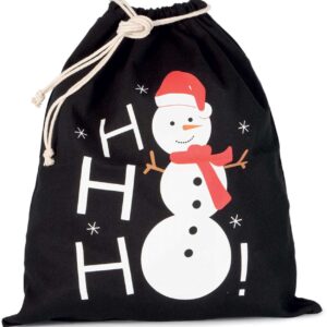Model COTTON BAG WITH SNOWMAN DESIGN AND DRAWCORD CLOSURE KI0745