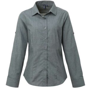 Model WOMEN'S CROSS-DYE ROLL SLEEVE POPLIN BAR SHIRT PR317